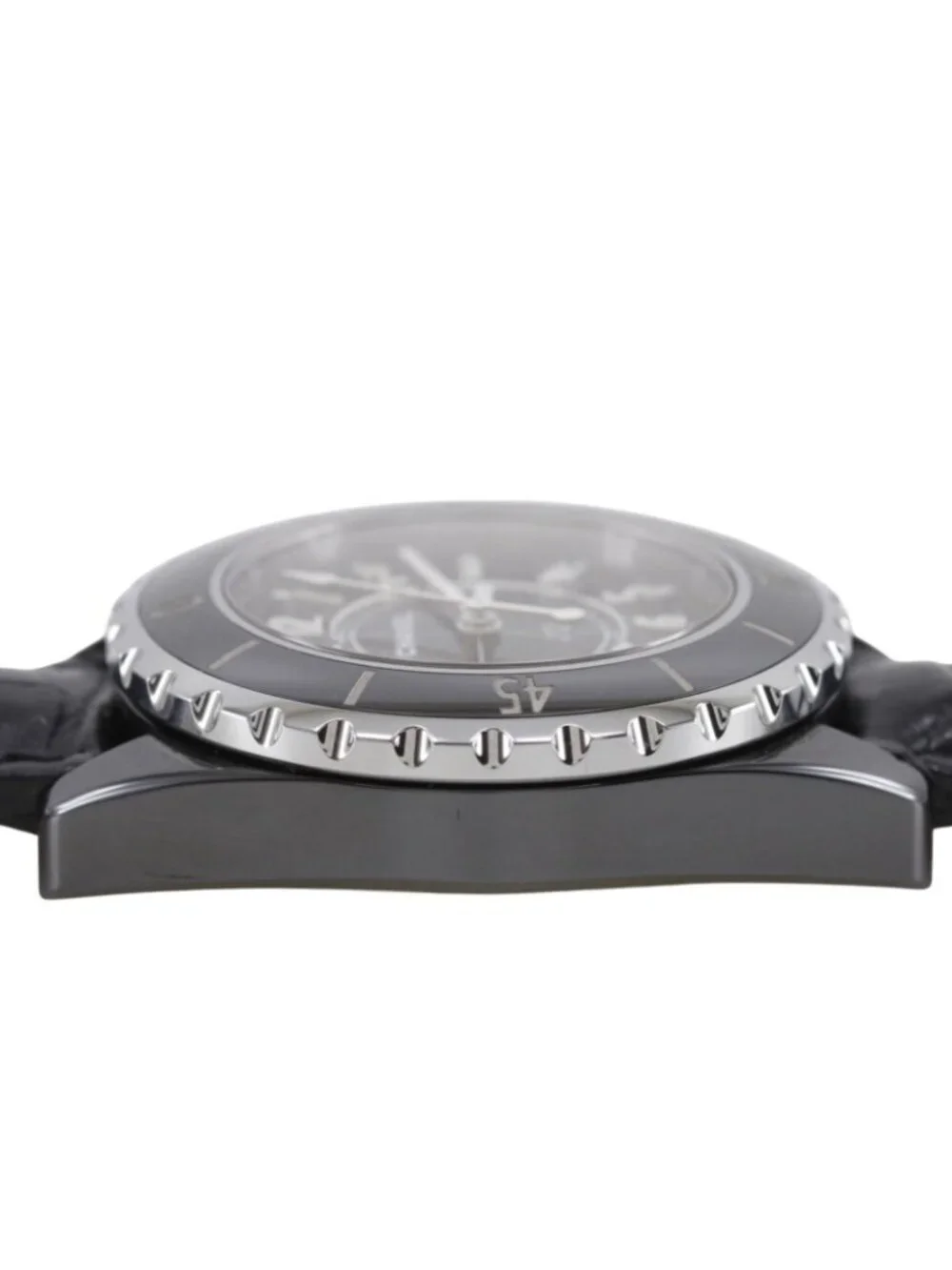 Chanel 33 Ceramic Leather Quartz Analog Display Black Dial Watch